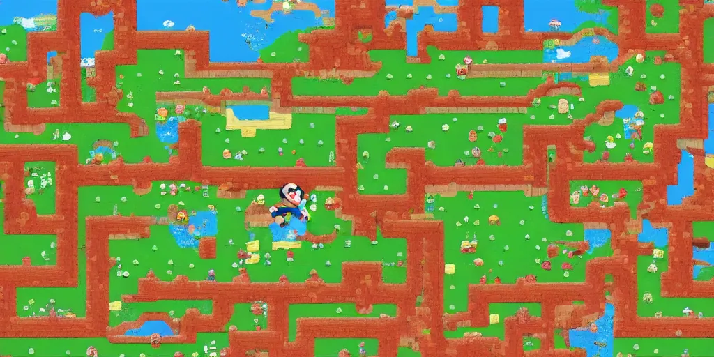 Image similar to an entire landscape made out of nothing but Mario