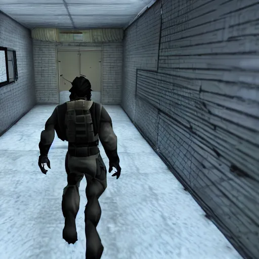 Prompt: solid snake in half life 2, game screenshot