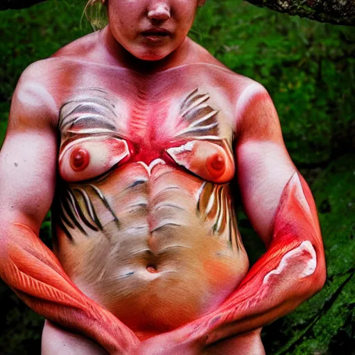 Image similar to salmon body paint human form detailed photography