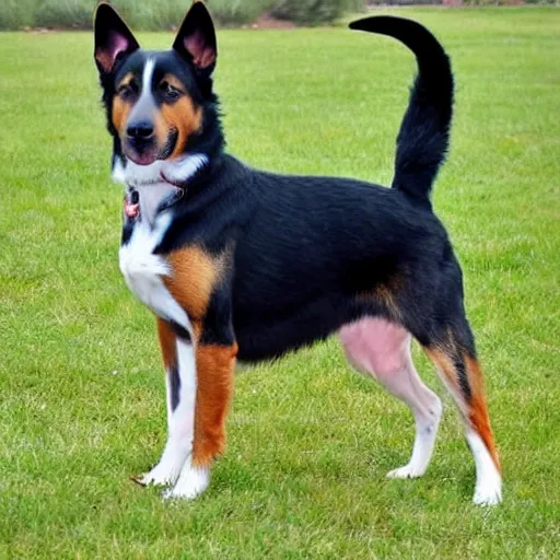 Prompt: a dog mix with german shepherd papillon treeing walker coonhound american staffordshire terrier