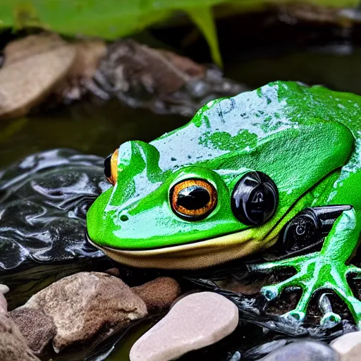Image similar to robotic frog designed to test for pollution levels in lakes and ponds