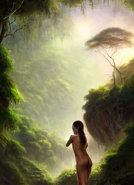 Prompt: elegant full body beautiful mulatto caught by a predatory plant venus flycatcher in jungle, gorgeous, intricate, elegant, volumetric lighting, scenery, digital painting, highly detailed, artstation, sharp focus, illustration, concept art, ruan jia, steve mccurry, ultra detailed painting at 16K resolution and epic visuals. epically surreally beautiful image, amazing effect, image looks crazily crisp as far as it's visual fidelity goes, absolutely outstanding, vivid clarity. ultra. iridescent, mind-breaking, mega-beautiful pencil shadowing. beautiful face, Ultra High Definition, process twice.