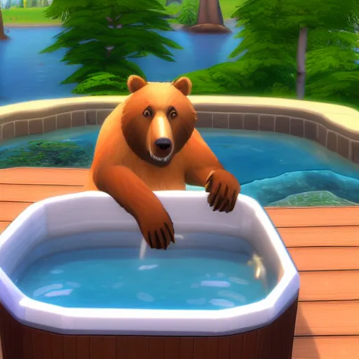 Image similar to a bear in jacuzzi, the sims 4