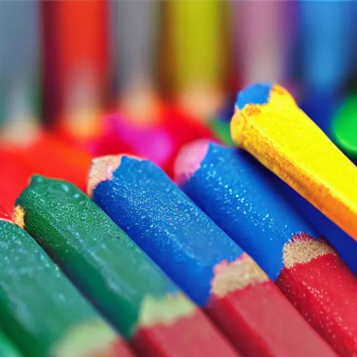 Prompt: crayons inside of glue stick, realistic photography, high detailed