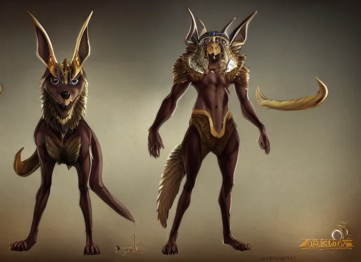 Image similar to award winning concept art fullbody egyptian wolf anubis character design of a egyptian anubis monster wolf. egyptian wolf deviantart adoptable, deviantart species style of maple story and zootopia, artgerm, studio lighting by jessica rossier and brian froud, traditional, artstationhd artstation, zootopia, hq textures