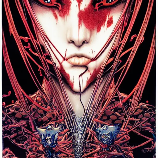 Image similar to portrait of vampire kiss, symmetrical, by yoichi hatakenaka, masamune shirow, josan gonzales and dan mumford, ayami kojima, takato yamamoto, barclay shaw, karol bak, yukito kishiro