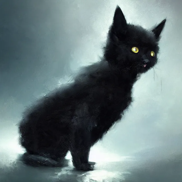 Image similar to a beautiful painting of a cute black kitten. character design by cory loftis, fenghua zhong, ryohei hase, ismail inceoglu and ruan jia. artstation, volumetric light, detailed, photorealistic, rendered in octane
