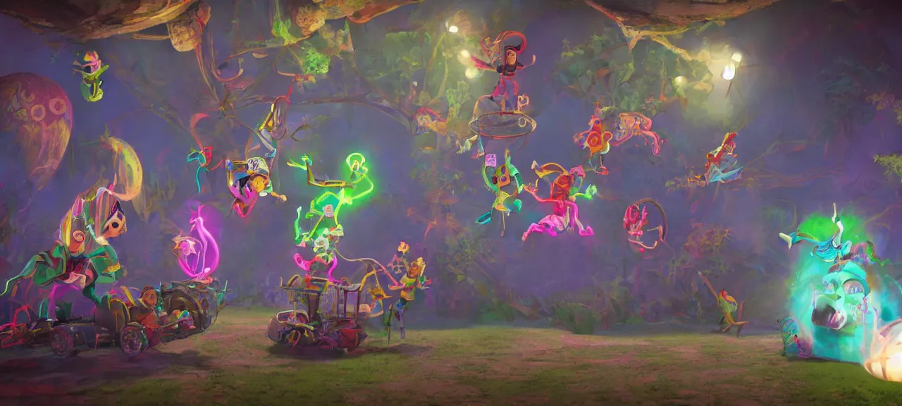 Prompt: a beautiful painting of a psychonauts circus | unreal engine :. 3