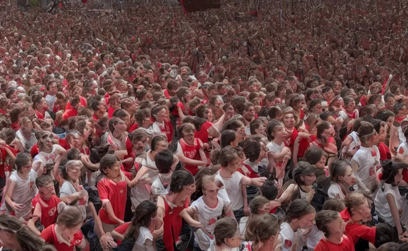 Prompt: greta thunberg running in san fermines chased by bulls, highly detailed, cinematic, 8 k resolution, beautiful detailed, octane render, unreal engine, ramon masats style,