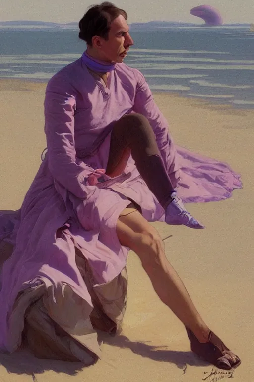 Image similar to john maynard keynes robotic clothes in the beach purple sun, pink lighting ultra realistic photorealistic highly detailed high quality, a stunningly, digital painting, artstation, concept art, smooth, sharp focus, illustration, art by artgerm and greg rutkowski and alphonse mucha 8 k