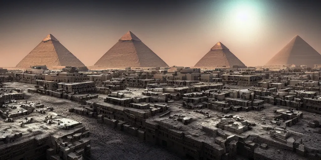 Prompt: nuclear winter, cairo egypt, near future, fantasy, sci - fi, hyper realistic, serene, morning.