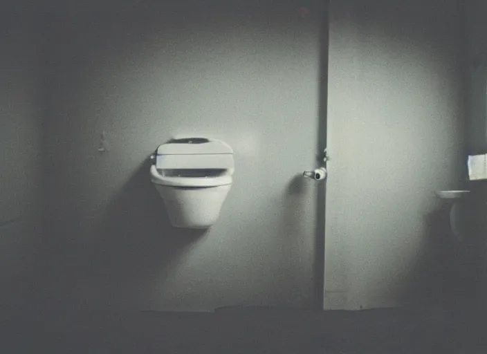 Image similar to high detail toilet kodak expired film underexposed film broken lens grain light leak negative exposure