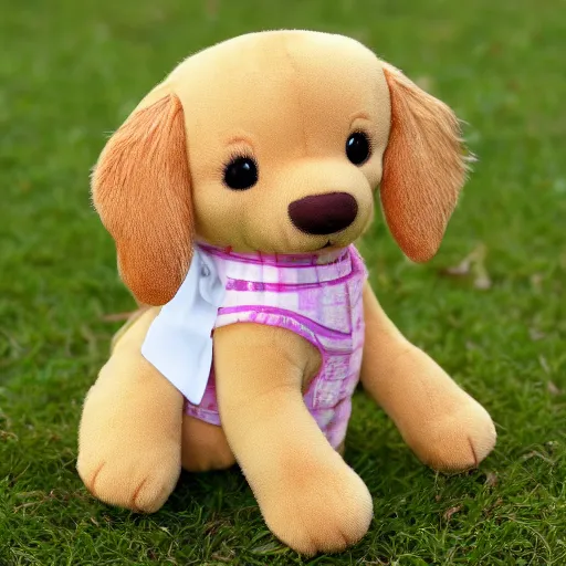 Image similar to a happy golden retriever puppyplush doll, 8 k