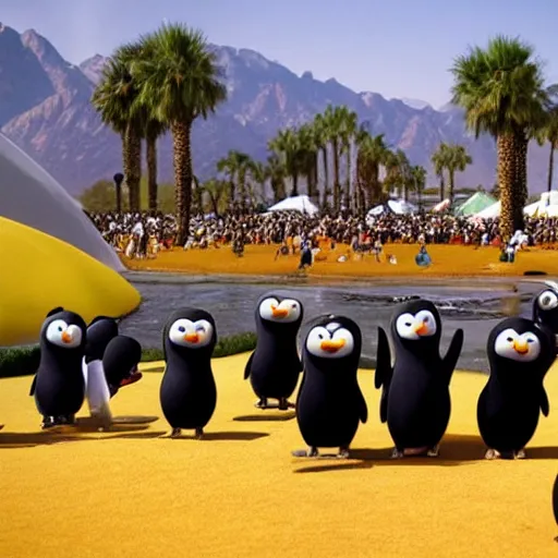 Prompt: Pingu performing live at Coachella - W 1024