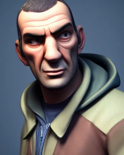 Image similar to a portrait of Niko Bellic pixar character, highly detailed, octane render