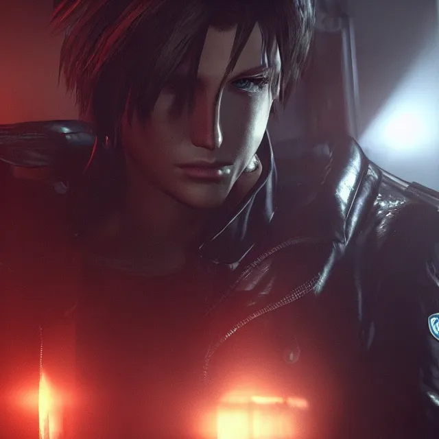 Prompt: Squall Leonhart in Resident Evil 2, unreal engine, dramatic lighting, cinematic