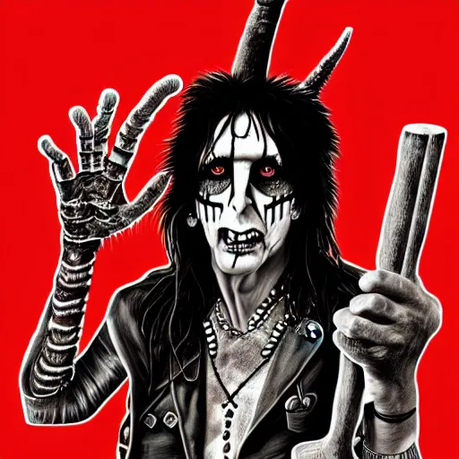 Image similar to graphic illustration, creative design, alice cooper as baphomet, biopunk, francis bacon, highly detailed, hunter s thompson, concept art