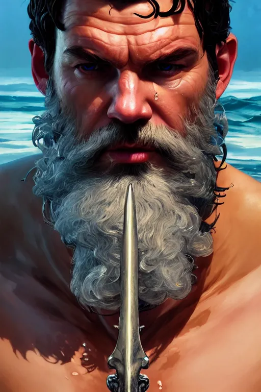 Prompt: highly detailed close up portrait of god poseidon holding a trident in gta v, stephen bliss, unreal engine, fantasy art by greg rutkowski, rhads, ferdinand knab, makoto shinkai and lois van baarle, ilya kuvshinov, rossdraws, tom bagshaw, global illumination, radiant light, detailed and intricate environment