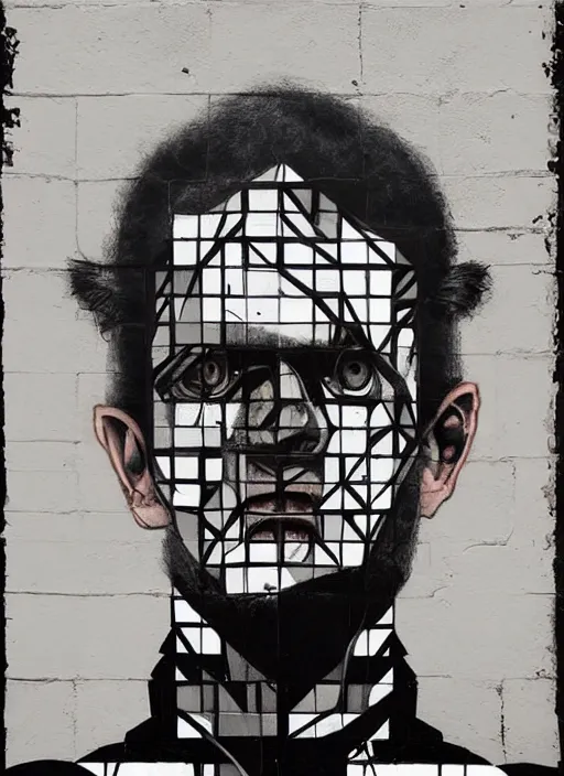 Prompt: symmetry!! portrait of frankenstein by sachin teng, organic, cables, black and white, matte painting, geometric shapes, hard edges! graffiti, street art