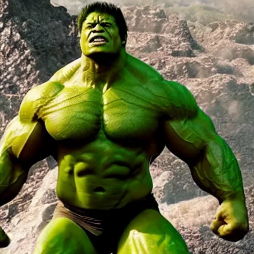 Prompt: dwayne johnson as hulk, marvel cinematic universe, mcu, 4 k, raw, unedited, green skin, symmetrical balance, in - frame,