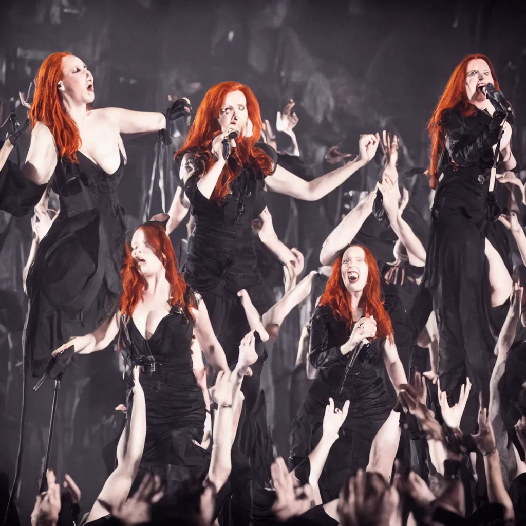 Prompt: simone simons singing on stage with epica