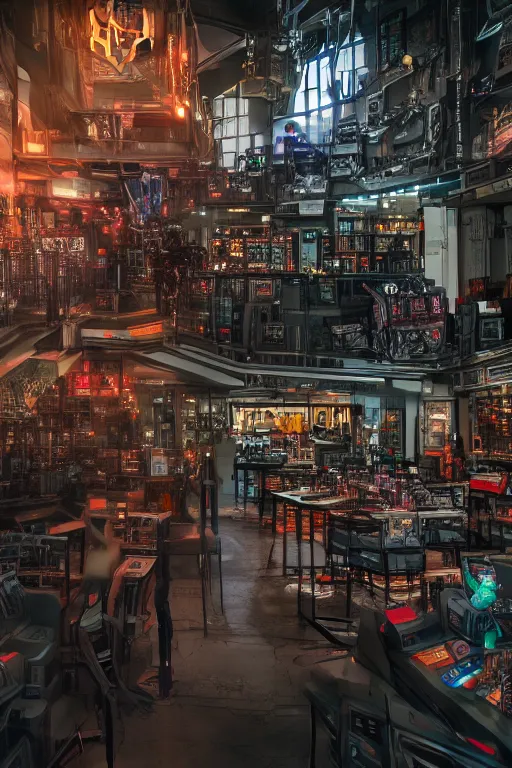 Image similar to Cybertron, inside of a Hot Topic store for goth Decepticons, Transformers, concept art, accurate perspective, cinematography by Wes Anderson, 4k octane render, photorealistic , cinematic lighting, Artstation