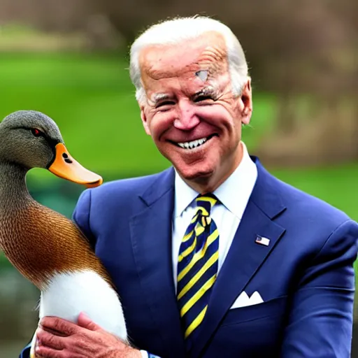 Image similar to Joe Biden holding a mallard duck