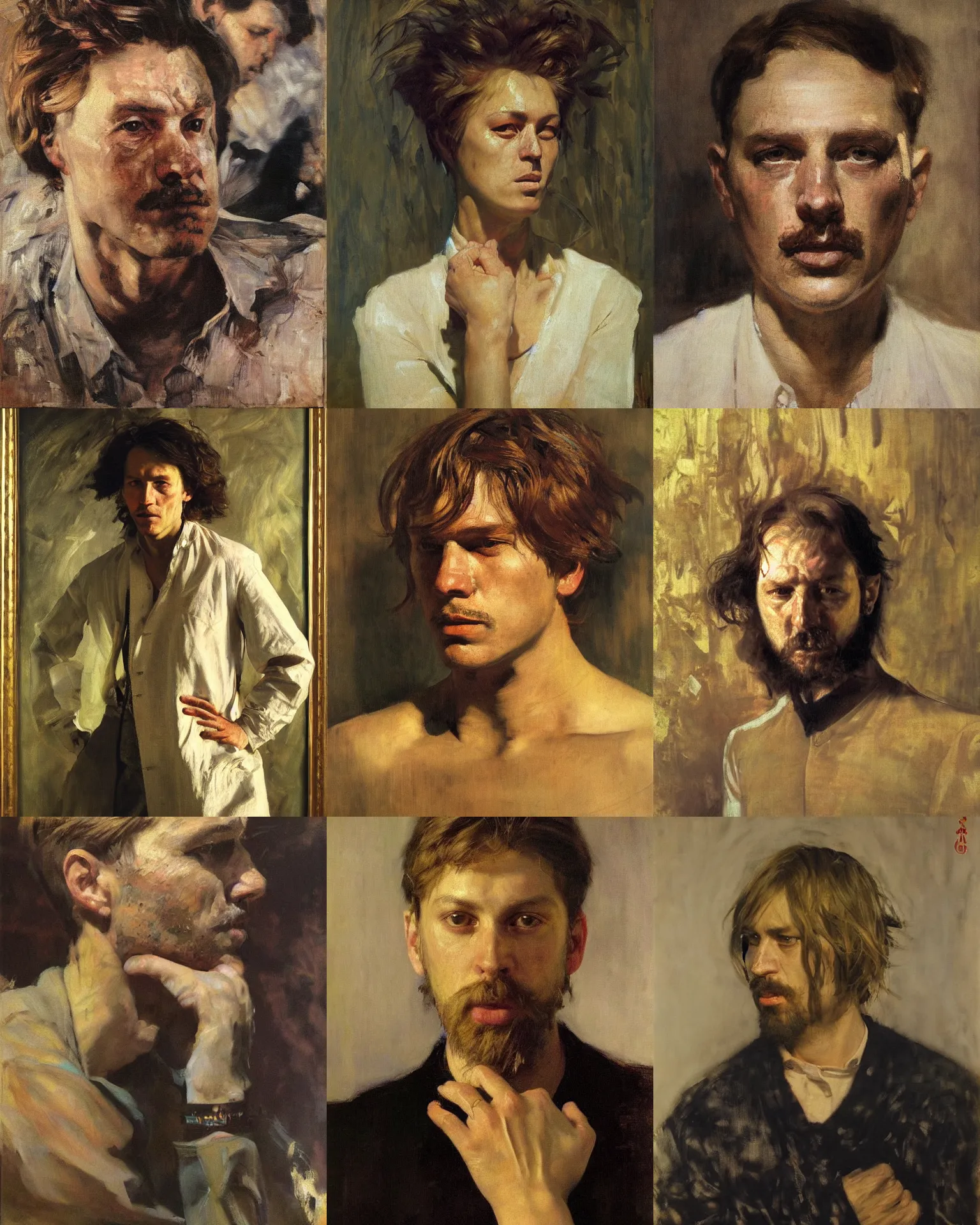 Prompt: portrait by nikolay feshin and valentin serov and ilya repin and mikhail vrubel, oil on canvas. Cinematic, hyper realism, dramatic lighting, high detail