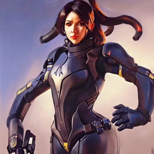 Image similar to greg manchess portrait painting of light armored black widow as overwatch character, medium shot, asymmetrical, profile picture, organic painting, sunny day, matte painting, bold shapes, hard edges, street art, trending on artstation, by huang guangjian and gil elvgren and sachin teng