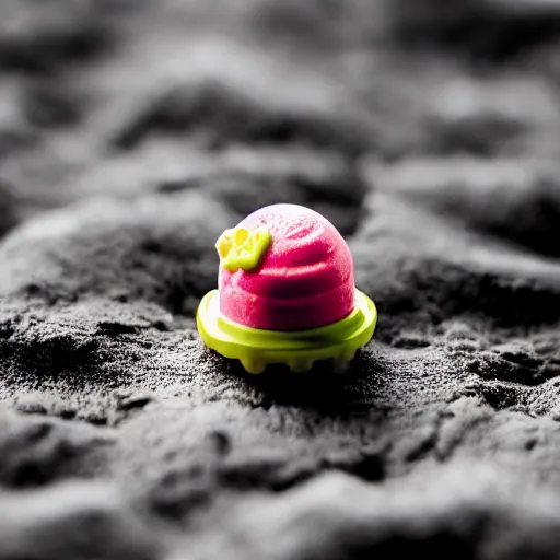 Image similar to macro shot of a small icecream plastic toy, dslr, depth of field, close up, soft lighting