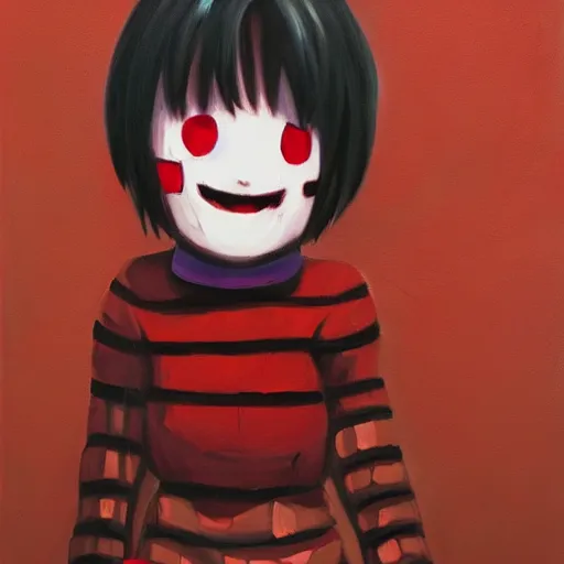 Prompt: expressive oil painting of the character madotsuki from the game yume nikki