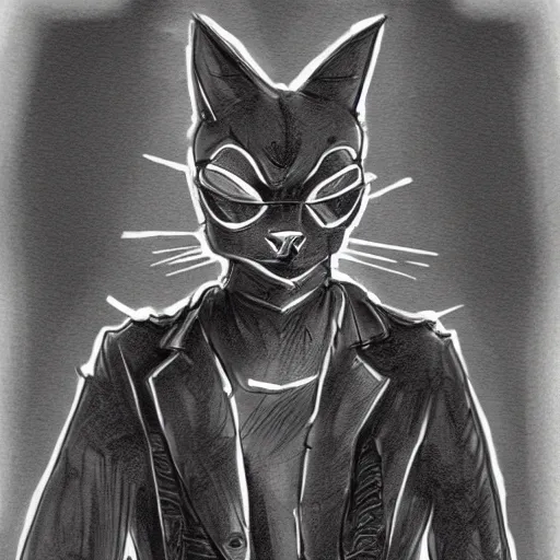 Image similar to cyberpunk cat in suit sketch