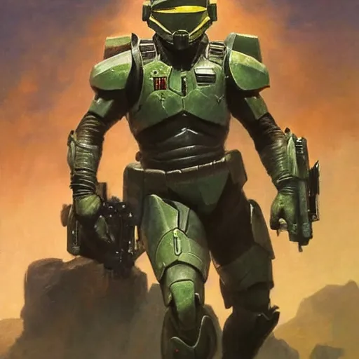 Prompt: ultra realistic portrait painting of ja morant as master chief, art by frank frazetta, 4 k, ultra realistic, highly detailed, epic lighting