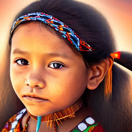 Image similar to portrait of native american 7-year-old girl with head dress in the style of artgerm, wlop, digital art, close-up, insanly detailed