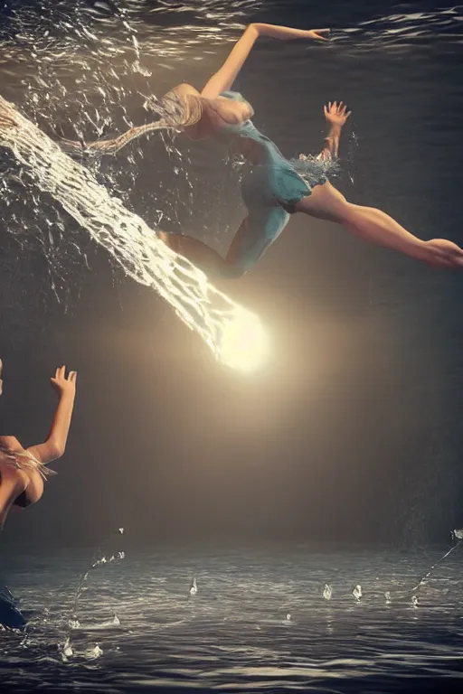 Prompt: water human dancing, cinematic lighting, extremely detailed, photorealistic