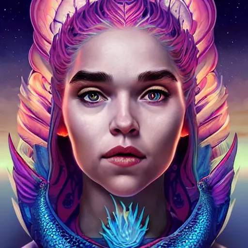 Image similar to cosmic underwater lofi daenerys targaryen portrait, queen of dragons, fire flaming dragon serpent, Pixar style, by Tristan Eaton Stanley Artgerm and Tom Bagshaw.