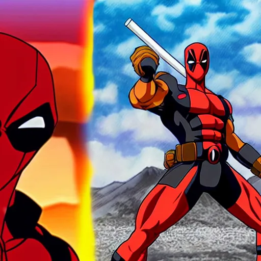 Image similar to Deadpool in dragon ball Z very detailed 4K quality