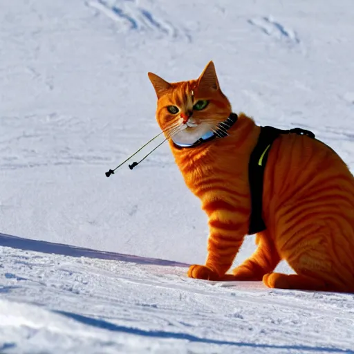 Image similar to a fully orange tabby cat skiing