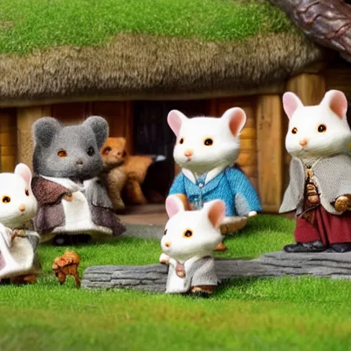 Image similar to lord of the rings calico critters in front of bilbo baggins house