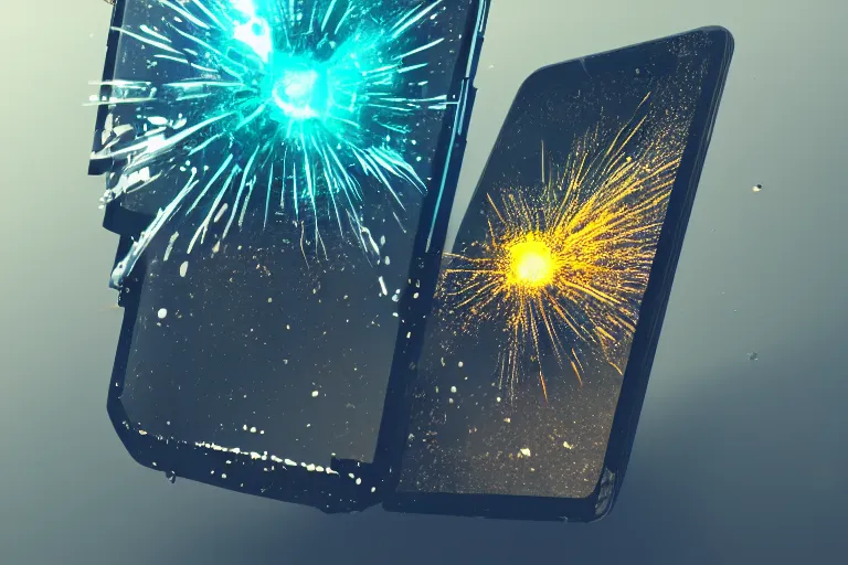 Image similar to explode view of smartphone, highly detailed, photorealistic, reflections, smooth, sharp focus, concept art, illustration, beautiful, geometric, trending on artstation, cinematic, featured on behance