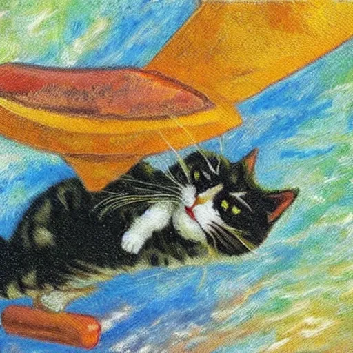 Prompt: a cat flying a space ship, impressionism