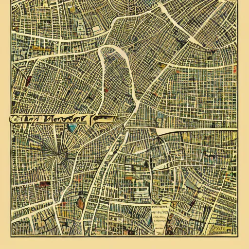 Prompt: cartography map art, city map, highly detailed, vintage typography, modern design