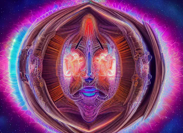 Image similar to trasnformation into transcendence into collaborative intelligence, endless collaboration with ai, connectedness, body, by alex grey, album cover, award winning, beautiful, colorful, volumetric lighting, trending on artstation, cinematic