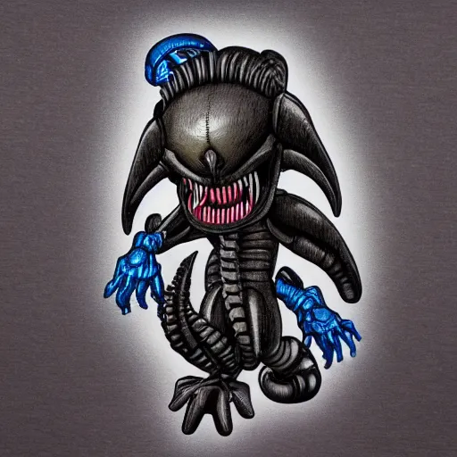 Prompt: miniaturine of cute xenomorph