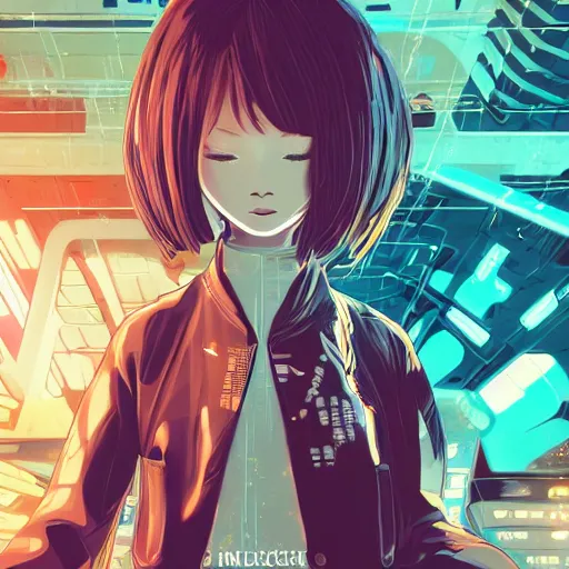 Image similar to Frequency indie album cover, luxury advertisement, indigo filter, blue and black colors. highly detailed post-cyberpunk sci-fi close-up schoolgirl in asian city in style of cytus and deemo, mysterious vibes, by Tsutomu Nihei, by Yoshitoshi ABe, by Ilya Kuvshinov, by Greg Tocchini, nier:automata, set in half-life 2, beautiful with eerie vibes, very inspirational, very stylish, with gradients, surrealistic, dystopia, postapocalyptic vibes, depth of field, mist, rich cinematic atmosphere, perfect digital art, mystical journey in strange world, beautiful dramatic dark moody tones and studio lighting, shadows, bastion game, arthouse