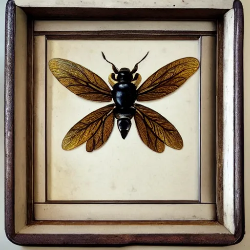 Image similar to antique framed 🐝, entomology specimen, victorian, scientific, symmetry, hd,