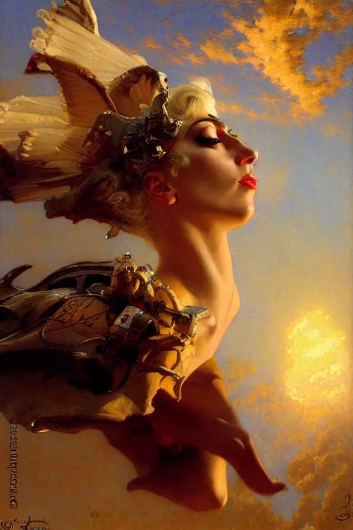 Prompt: lady gaga painting sky, painting by gaston bussiere, craig mullins, j. c. leyendecker