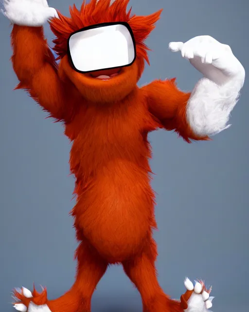 Image similar to 3 d render of completely red hairy friendly antropomorphic cartoony creature wearing white ray - ban shades, full body, simple, cute, white background, unreal engine 5 hdr