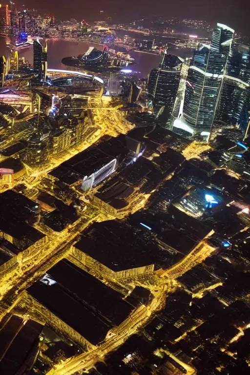 Image similar to futuristic singapour view at night from a plane