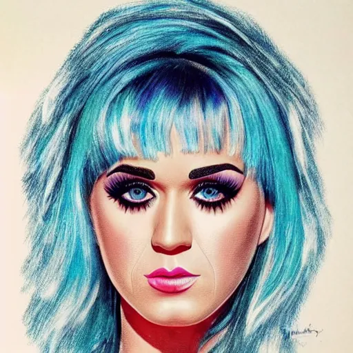 Image similar to katy perry, head and shoulders portrait, extremely detailed masterpiece, one single continues line.